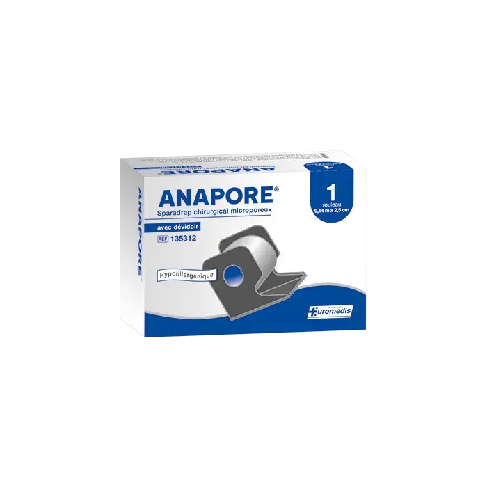 Sparadrap Microporeux - Support non Tissé avec Dévidoir LPP - 9.14m x 2.5cm Anapore - Euromedis