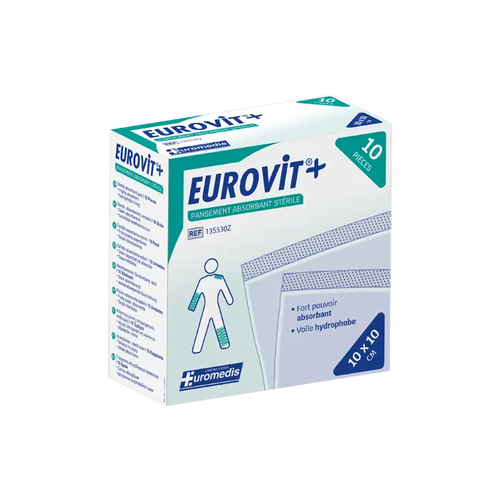 [ALO-PANSMT-EUMED-10X10-6926515486235] Pansements Absorbants non Adhérents Stériles - 10x10cm - Eurovit+ 