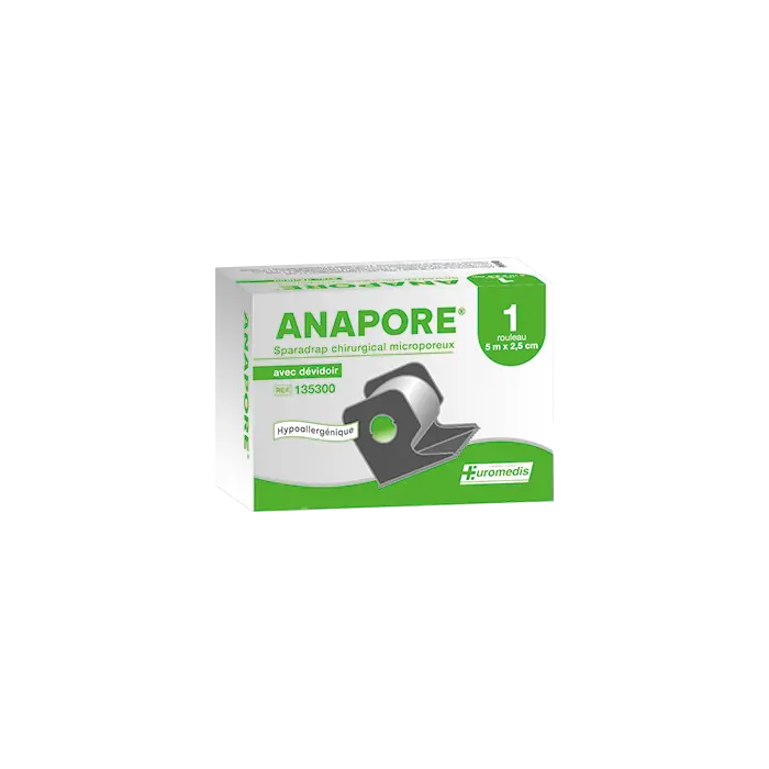 [ALO-PANSMT-APORE-5X25-3389360000057] Sparadrap Microporeux - Support non Tissé avec Dévidoir LPP - 5m x 2.5cm Anapore - Euromedis