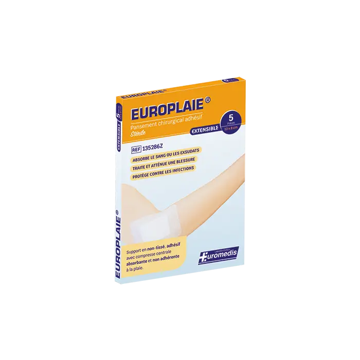 [ALO-PANSMT-EPLAI-10X8-X5-3389360009951] Pansement Adhésif Stérile avec Compresse - 10x8cm - Europlaie