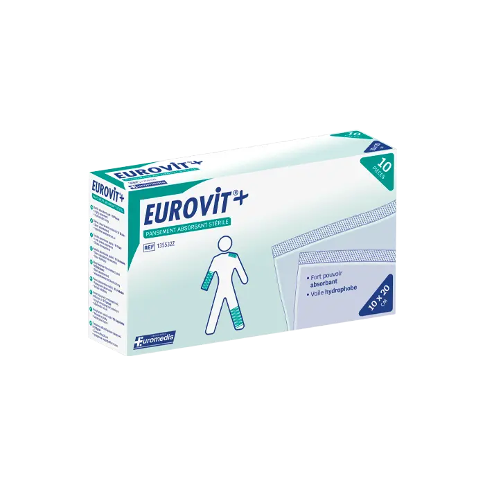 [ALO-PANSMT-EUMED-10X20-6926515486334] Pansements Absorbants non Adhérents Stériles - 10x20cm - Eurovit+ 