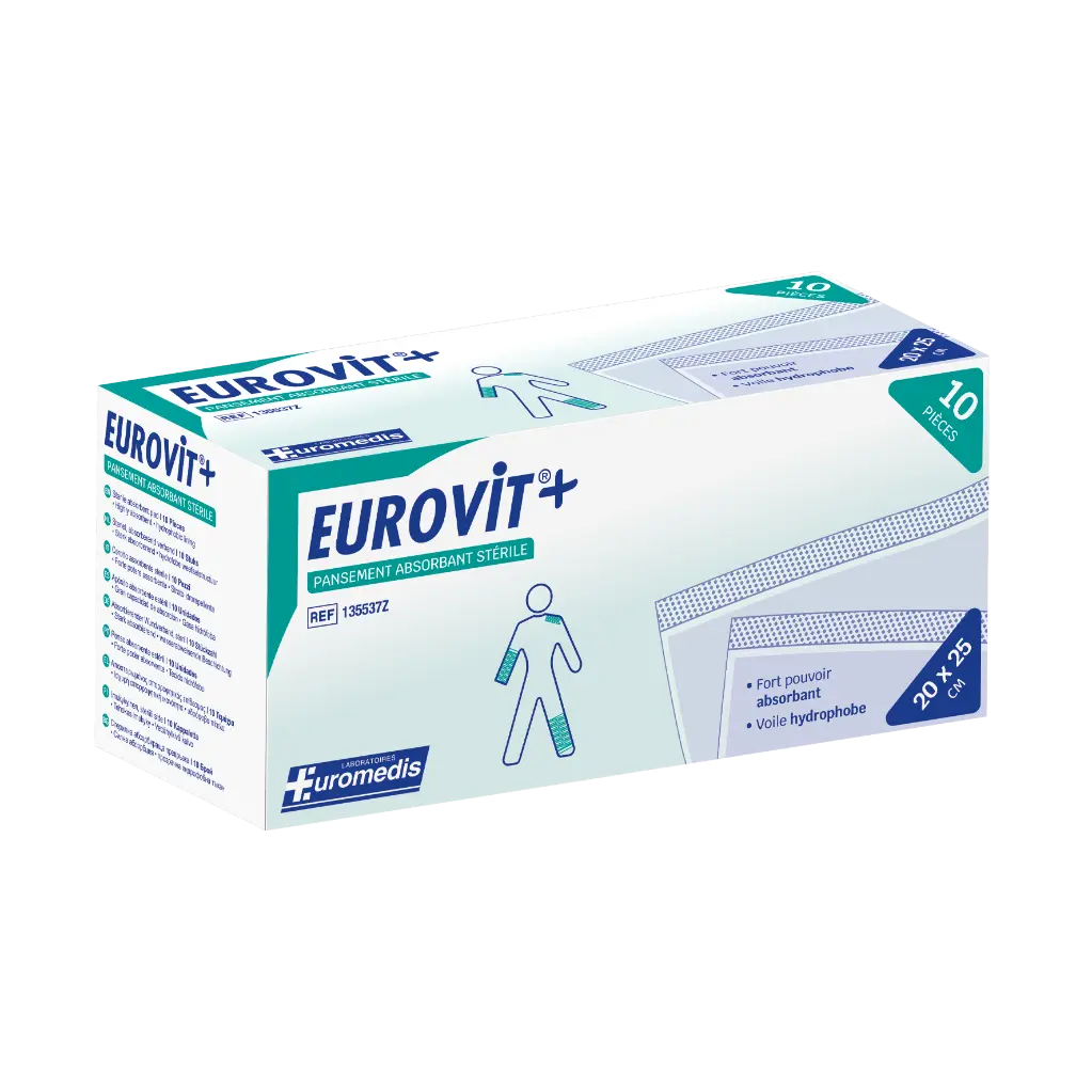 [ALO-PANSMT-EUMED-20X25-6926515486686] Pansements Absorbants non Adhérents Stériles - 20x25cm - Eurovit+