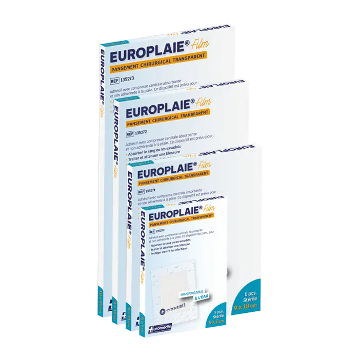 Pansement adhésif transparent stérile avec compresse - EUROPLAIE FILM