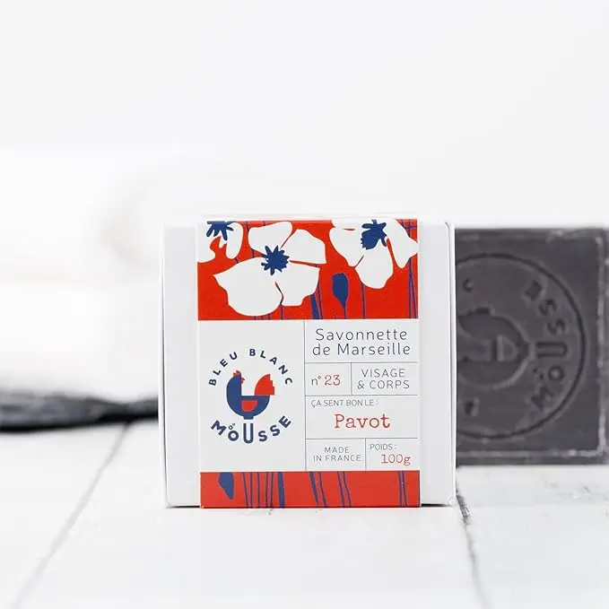 Savon de Marseille Naturel - Pavot - Bleu Blanc Mousse