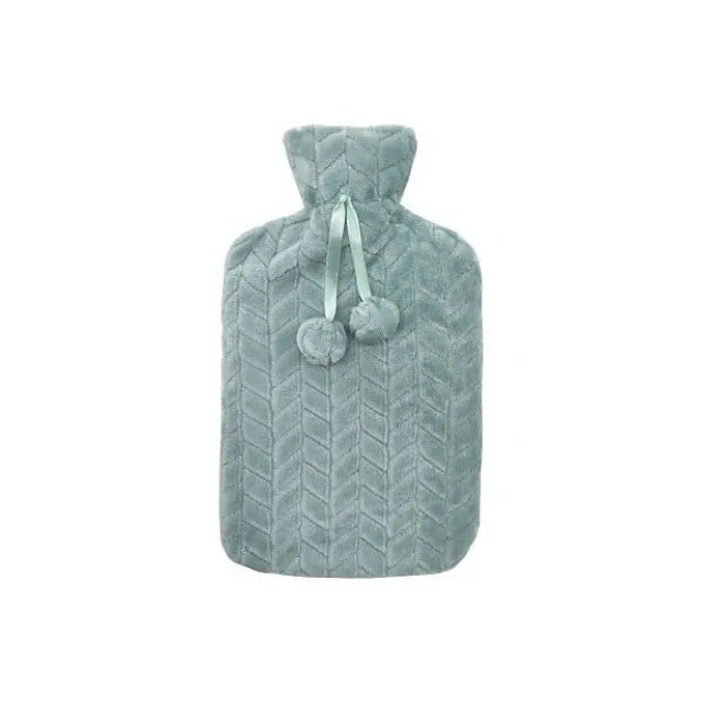 [3760424430926] Bouillotte fourrure pompon vert d'eau