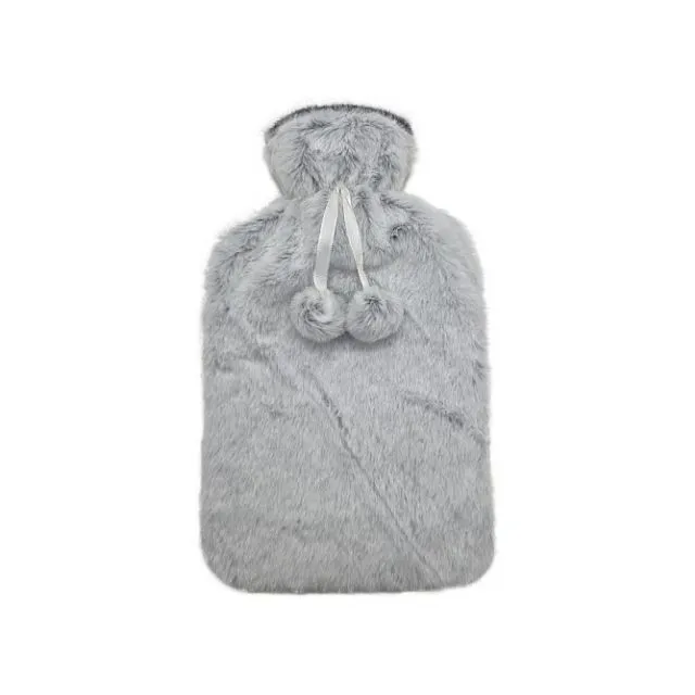 Bouillotte fourrure pompon argent