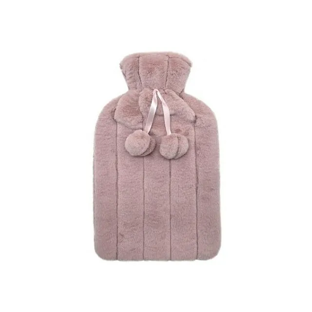 Bouillotte fourrure pompon rose