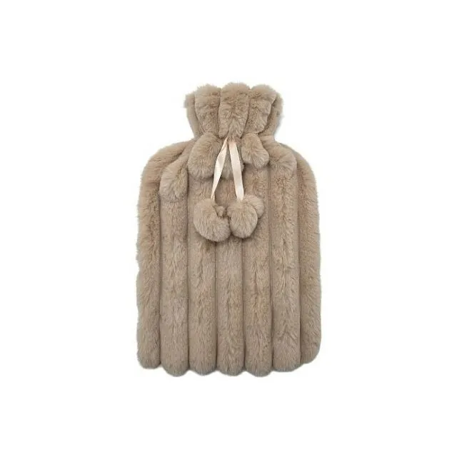 Bouillotte fourrure pompon camel