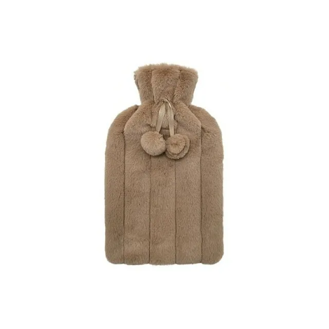 Bouillotte fourrure pompon marron