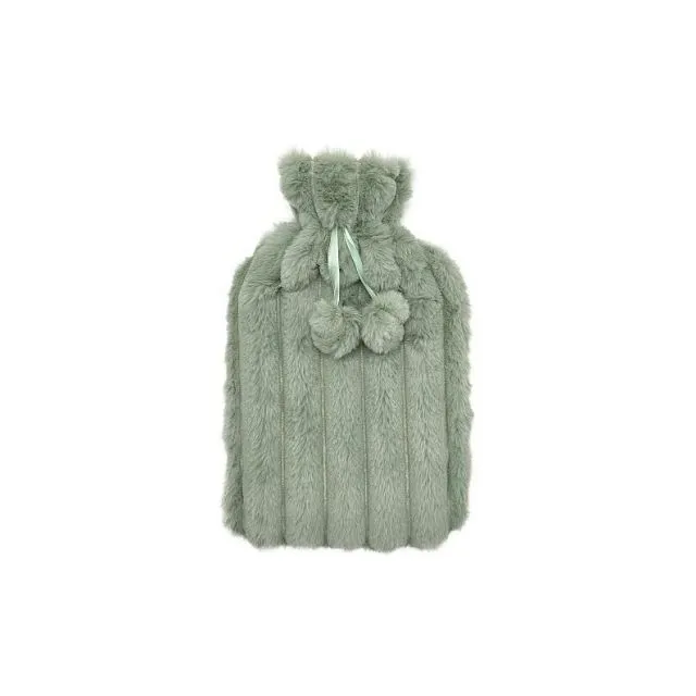 Bouillotte fourrure pompon rayé vert d'eau