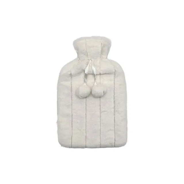 [3760424430582] Bouillotte fourrure pompon rayé beige