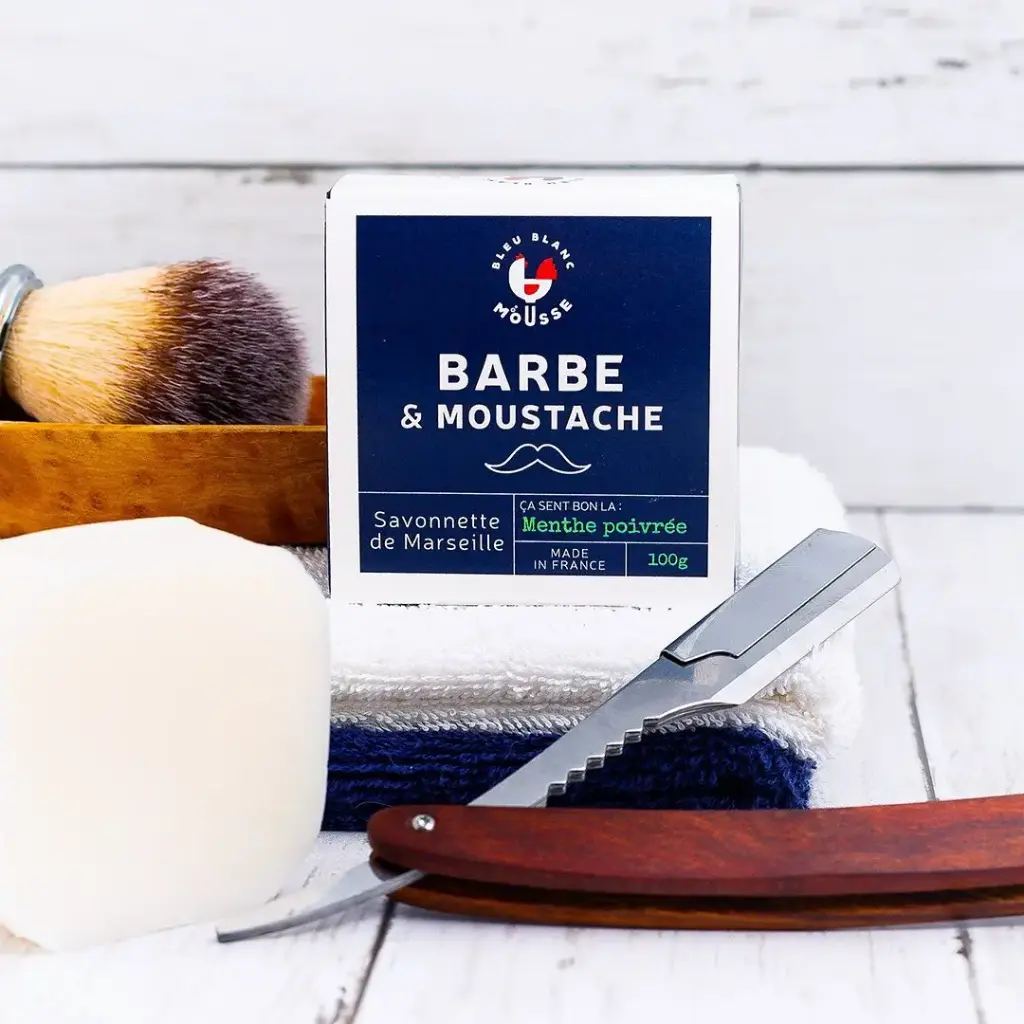 Savon Barbe et Moustache - Bleu Blanc Mousse