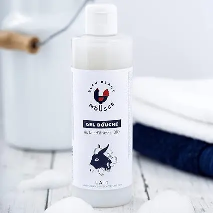 [ALO-SAVON-BBM-250-3760326780358] Soin Gel Douche au Lait d'Ânesse Bio - Bleu Blanc Mousse
