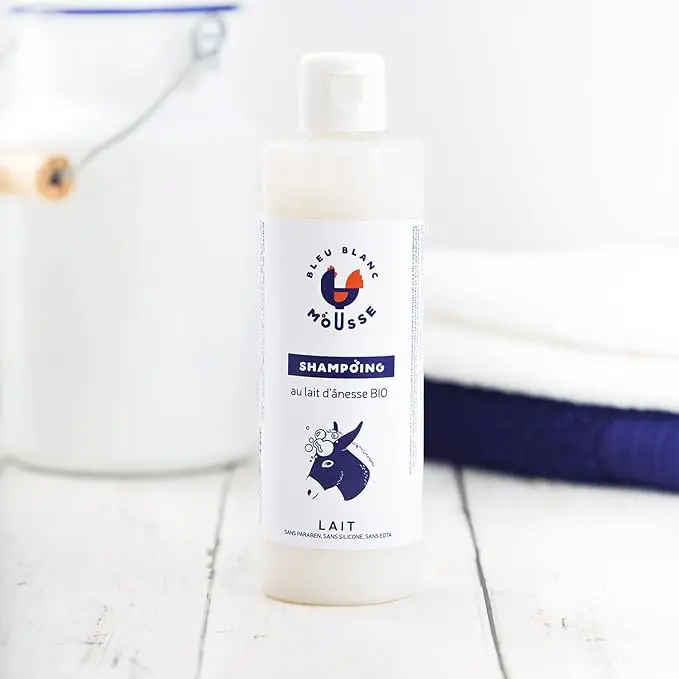 [ALO-SAVON-BBM-250-3760326780341] Soin Shampoing au Lait d'Ânesse Bio - Bleu Blanc Mousse