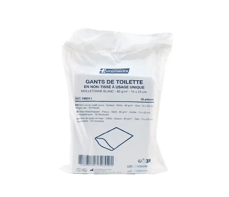[ALO-EQHYG-EUMED-X50-3389360012906] Gants de Toilette Molletonnés non Tissés - Euromedis