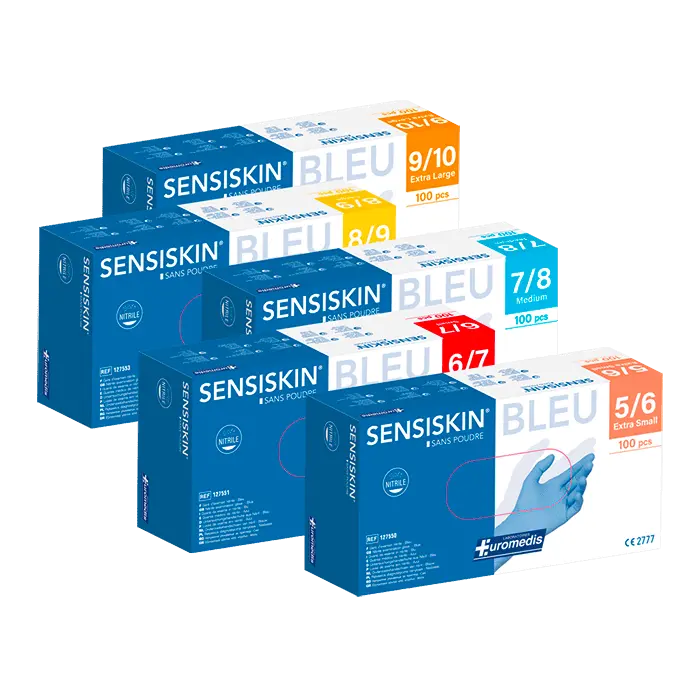 [ALO-GANT-SSKIN-L-03389360011343] Gants d'Examen Nitrile non Poudrés Sensiskin - Euromedis (L)