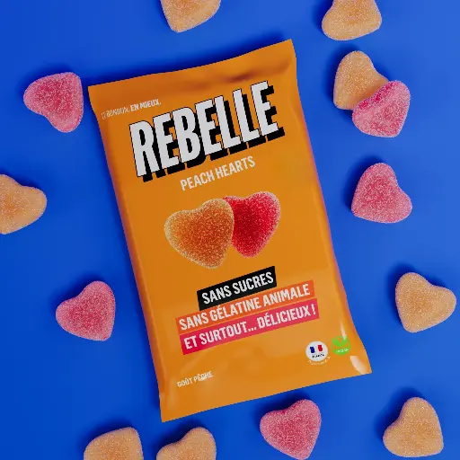[ALO-BONBON-REBEL-PECHE-3770028156153] Bonbons Peach Hearts - Rebelle