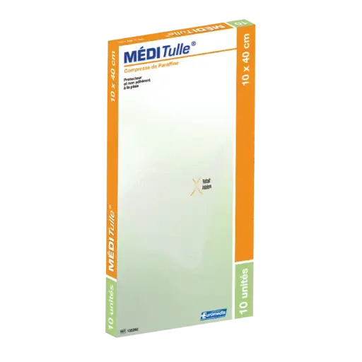 [ALO-PANSMT-METUL-10X40-X10-6926515454081] Compresses Grasses Stériles - 10x40cm Meditulle - Euromedis