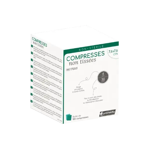 [ALO-PANSMT-EUMED-75X75-X100-3389360005878] Compresses non Tissées non Stériles - 4 Plis - 30g/m² - 7.5x7.5cm - Euromedis