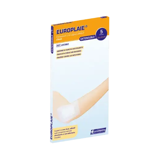 [ALO-PANSMT-EPLAI-10X20-X5-3389360009975] Pansement Adhésif Stérile avec Compresse - 10x20cm - Europlaie