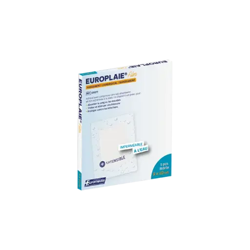 [ALO-PANSMT-EPLAI-9X10-X5-3389360008244] Pansement Adhésif Transparent Stérile avec Compresse - 9x10cm - Europlaie