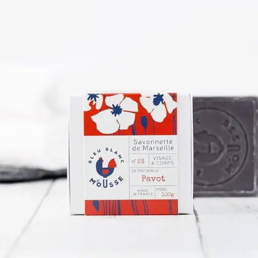 Savon de Marseille Naturel - Savon Classique Pavot - Sans colorant, sans huile essentielle ajoutée - 100 grammes - 100% made in France