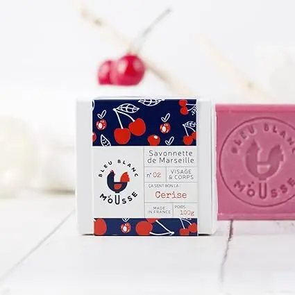 Savon de Marseille Naturel - Savon Classique Cerise - Sans colorant, sans huile essentielle ajoutée - 100 grammes - 100% made in France