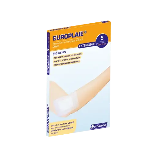 [ALO-PANSMT-EPLAI-10X15-X5-3389360009968] Pansement Adhésif Stérile avec Compresse - 10x15cm - Europlaie