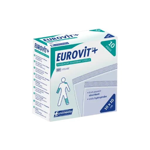 [ALO-PANSMT-EUMED-10X10-6926515486235] Pansements Absorbants non Adhérents Stériles - 10x10cm - Eurovit+ 