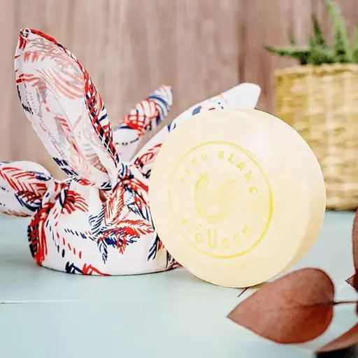 Savon palet de Marseille Naturel - Lait de chèvre Karité - Bleu Blanc Mousse