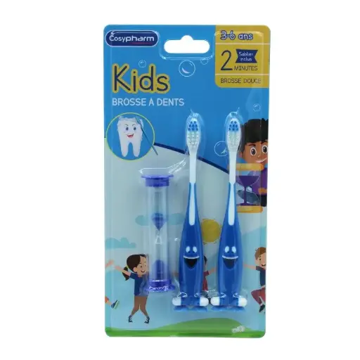 Lot de 2 brosses à dents et sablier pour enfants - bleu - Cosypharm 