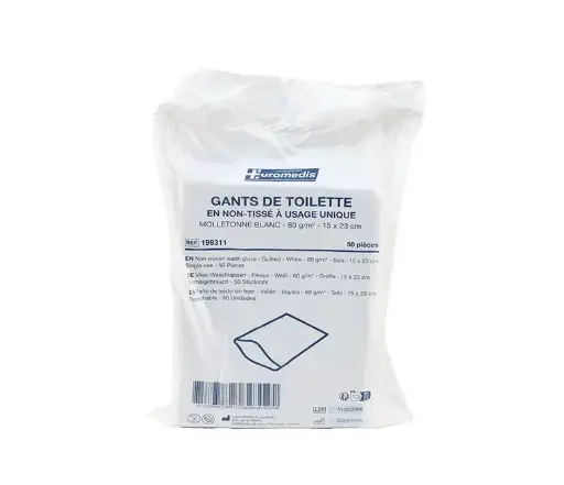 [ALO-EQHYG-EUMED-X50-3389360012906] Gants de Toilette Molletonnés non Tissés - Euromedis